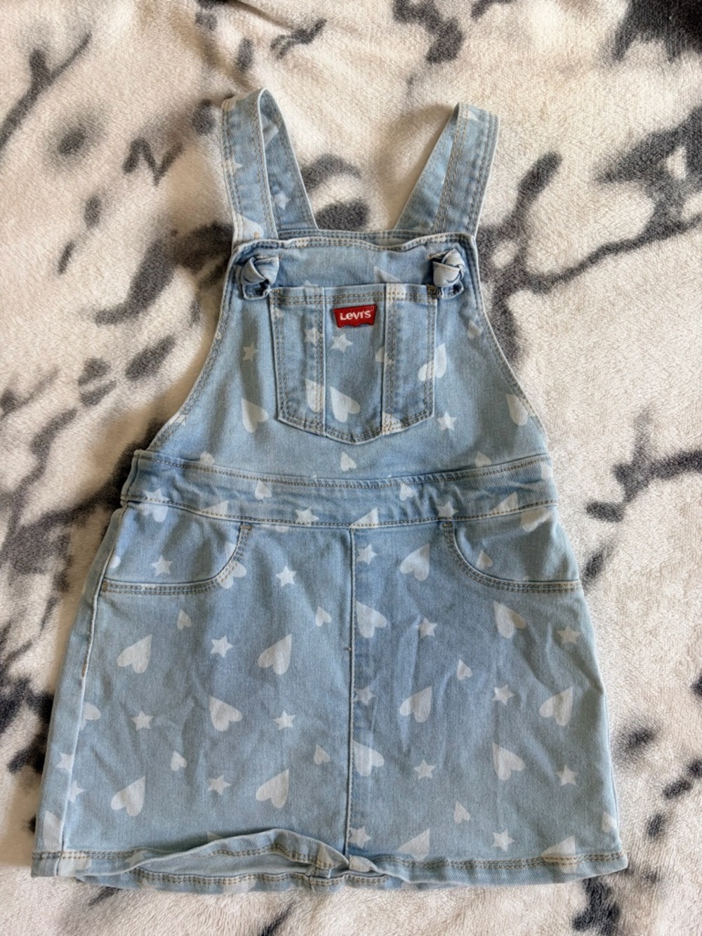 Levi's 2T Girls Light Blue Denim Overall Dress “Hearts & Stars” Collection